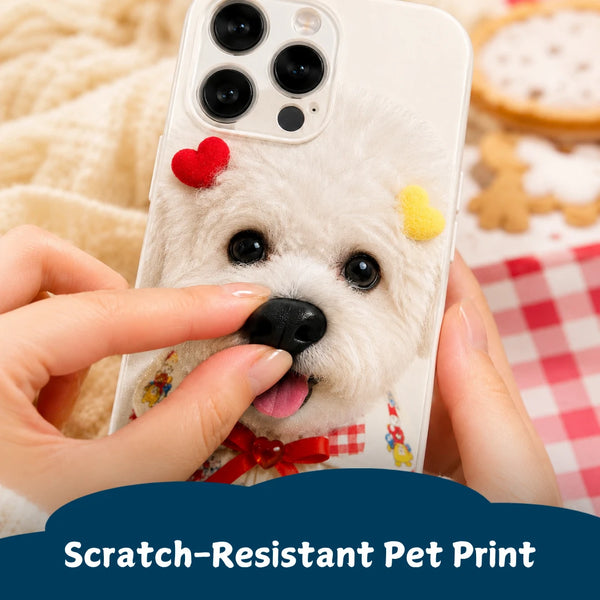 Close-up of raised 3D pet nose on custom phone case