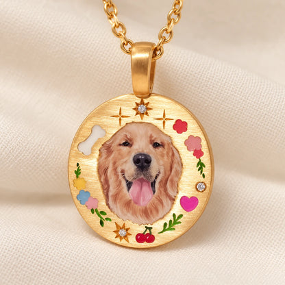 Collier personnalisé en or 18 carats avec portrait d'animal peint à la main