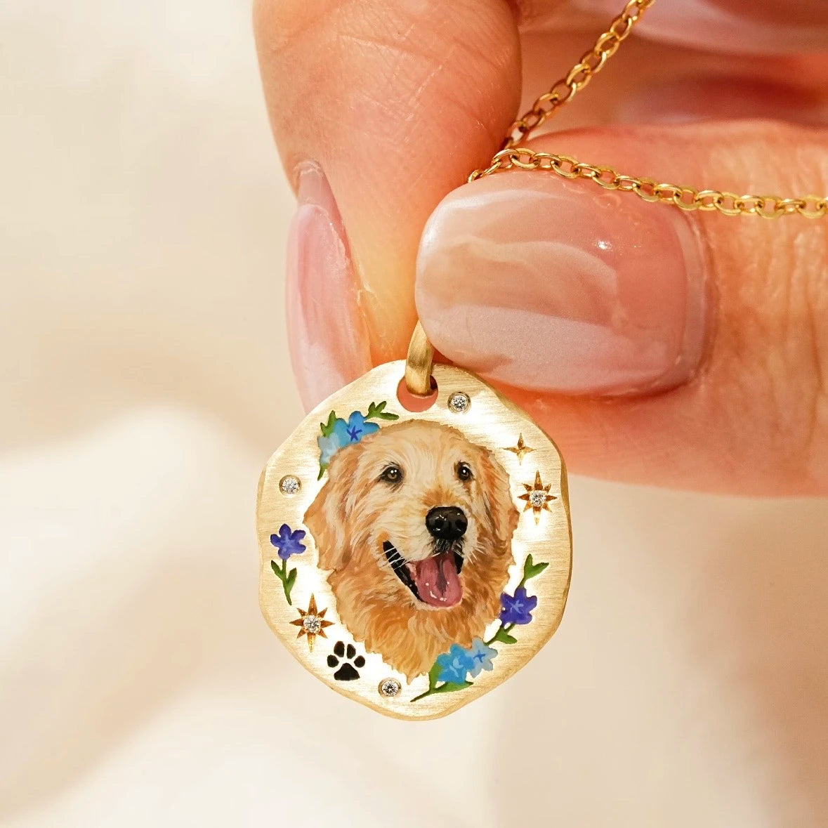 Custom 24k Gold Hand-Painted Pet Portrait Necklace