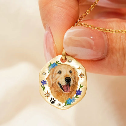 Custom 24k Gold Hand-Painted Pet Portrait Necklace