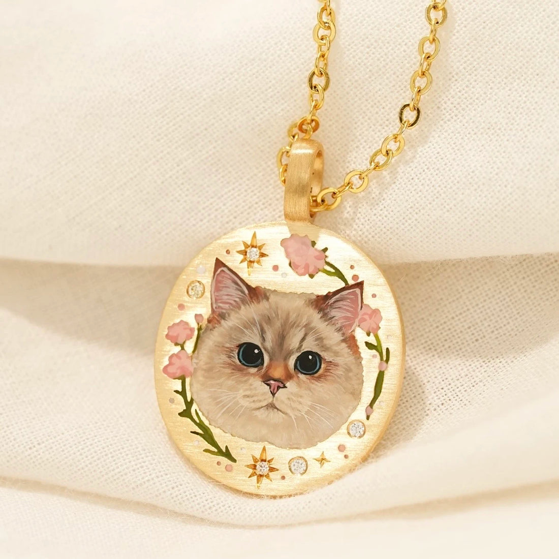 Collier personnalisé en or 18 carats avec portrait d'animal peint à la main
