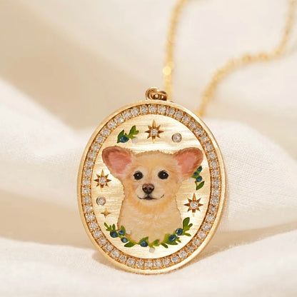 Custom 24k Gold Hand-Painted Pet Portrait Necklace