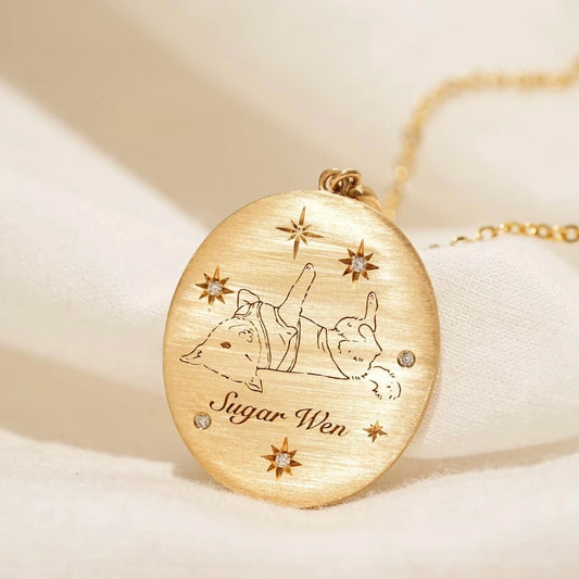 Custom 18k Gold Hand-Painted Pet Portrait Necklace