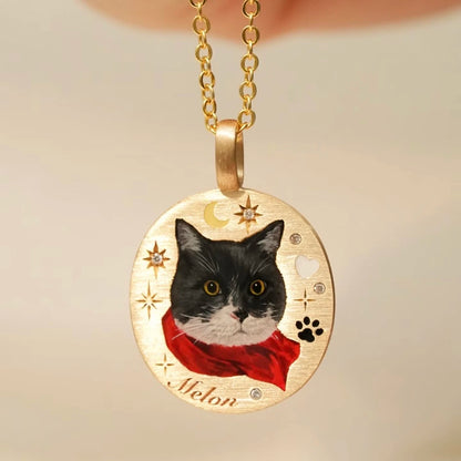 Custom 24k Gold Hand-Painted Pet Portrait Necklace